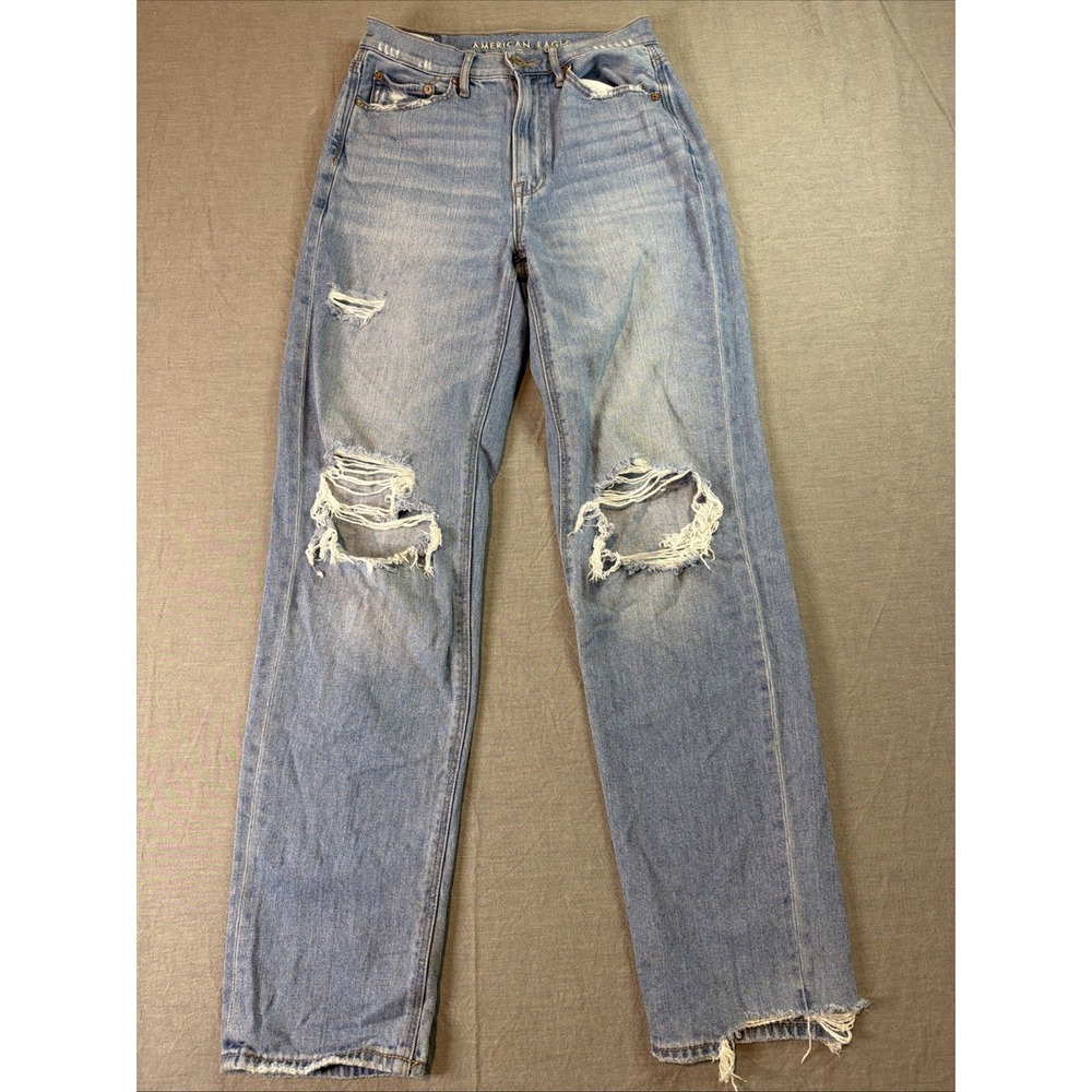 American Eagle Jeans Women 0 Blue Super Hi Rise Baggy Wide Leg Ripped Light Wash